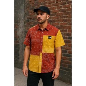 The North Face Men's Bandana Patchwork Button Shirt L  Paisley Western festival